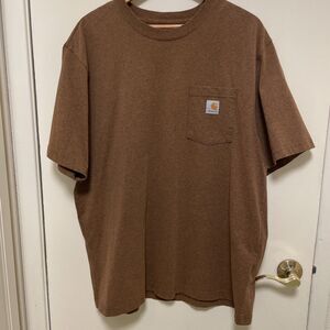 Carhartt Shirt Mens XL Brown Pocket Logo Loose Fit Short Sleeve Workwear